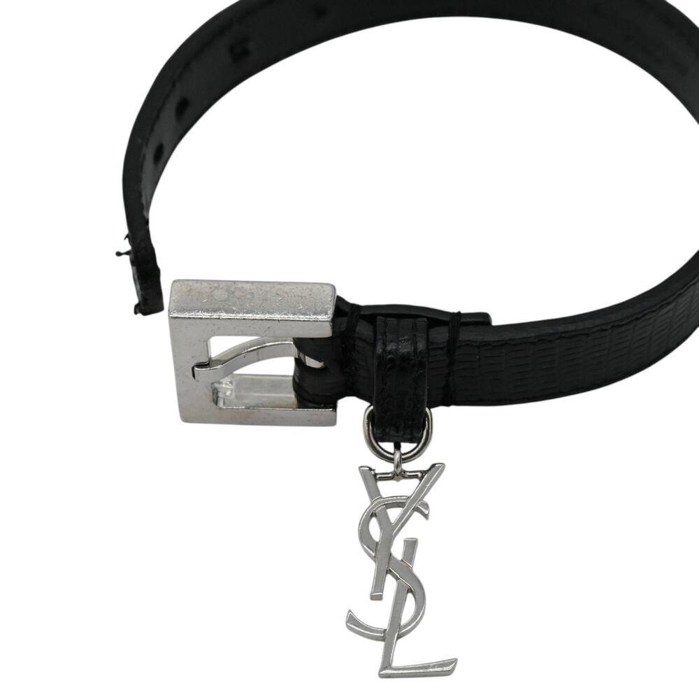 Saint Laurent Black Embossed Leather YSL Logo Charm Bracelet - Picture 10 of 11